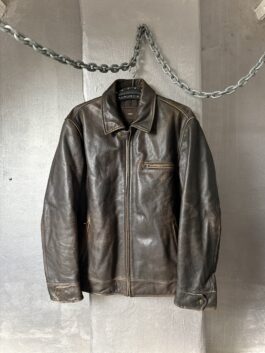 Vintage oversized real leather racing jacket washed brown