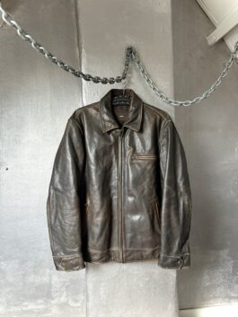 Vintage oversized real leather racing jacket washed brown