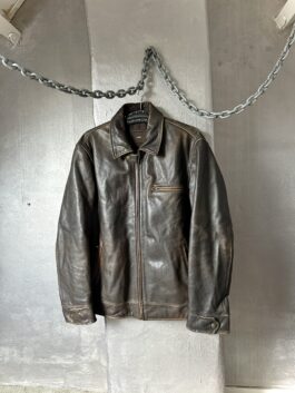 Vintage oversized real leather racing jacket washed brown