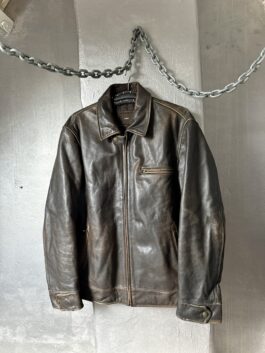 Vintage oversized real leather racing jacket washed brown