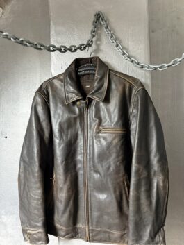 Vintage oversized real leather racing jacket washed brown