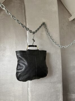 Vintage real leather handbag with gold hardware black