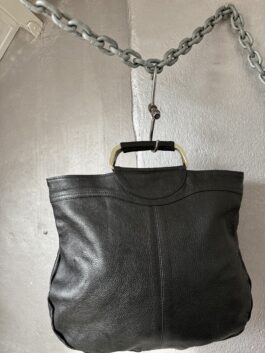 Vintage real leather handbag with gold hardware black