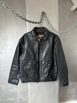 Vintage oversized real leather flying jacket black