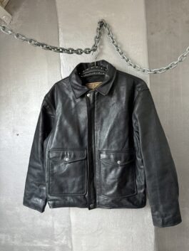 Vintage oversized real leather flying jacket black