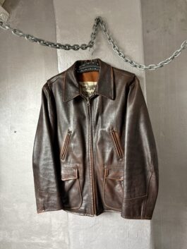 Vintage oversized real leather flying jacket washed brown