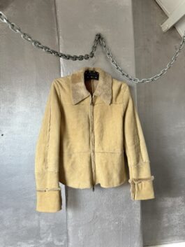 Vintage real leather lammy shearling coat beige