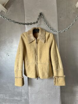 Vintage real leather lammy shearling coat beige