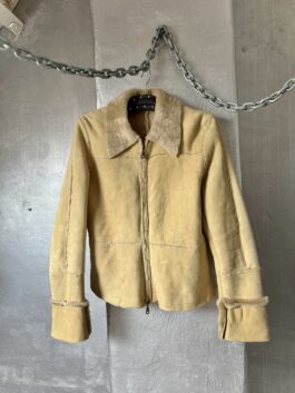 Vintage real leather lammy shearling coat beige