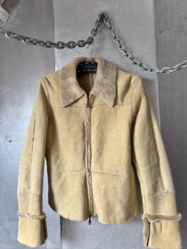 Vintage real leather lammy shearling coat beige