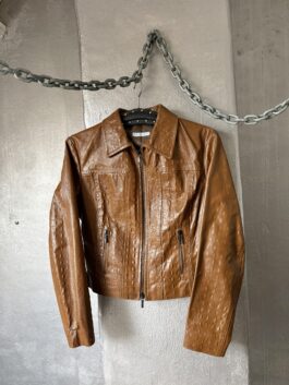 Vintage real leather racing jacket with crocodile skin brown