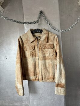 Vintage real leather suede racing jacket beige brown