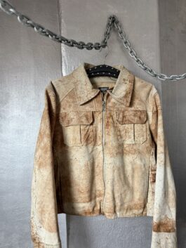 Vintage real leather suede racing jacket beige brown