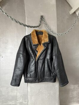 Vintage oversized real leather shearling lammy coat black brown