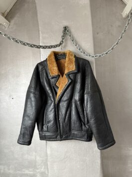 Vintage oversized real leather shearling lammy coat black brown