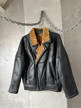 Vintage oversized real leather shearling lammy coat black brown