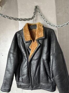 Vintage oversized real leather shearling lammy coat black brown