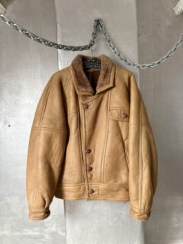 Vintage oversized real leather lammy shearling coat brown