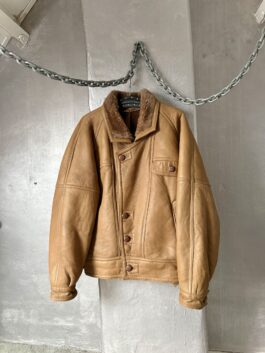 Vintage oversized real leather lammy shearling coat brown