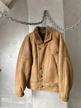 Vintage oversized real leather lammy shearling coat brown