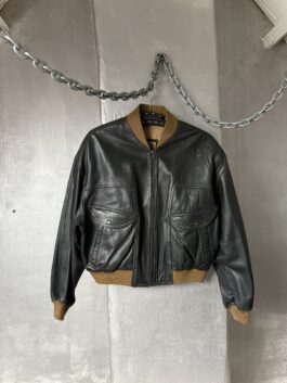 Vintage oversized real leather bomber jacket black