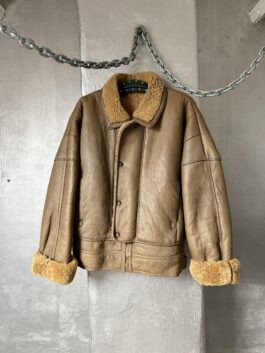 Vintage oversized real leather lammy shearling coat brown