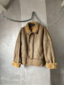 Vintage oversized real leather lammy shearling coat brown