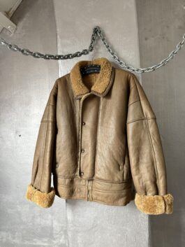 Vintage oversized real leather lammy shearling coat brown