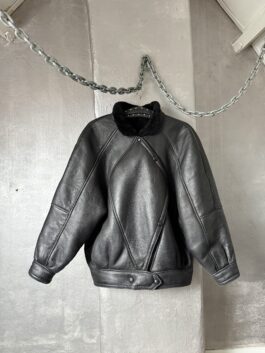 Vintage oversized real leather shearling lammy coat black