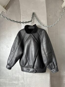 Vintage oversized real leather shearling lammy coat black