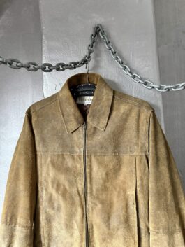 Vintage oversized rough real leather racing jacket washed brown