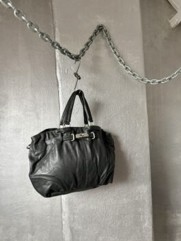 Vintage real leather handbag with silver hardware black