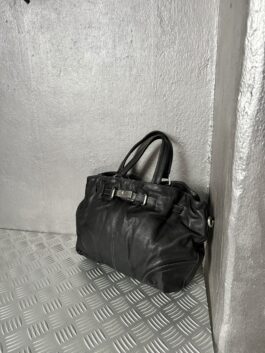 Vintage real leather handbag with silver hardware black