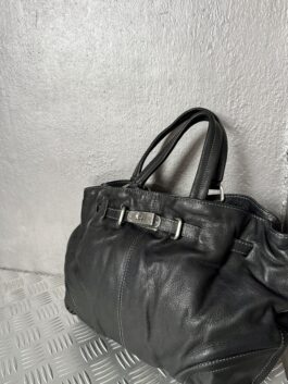 Vintage real leather handbag with silver hardware black