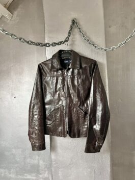 Vintage real leather racing jacket with crocodile skin dark brown