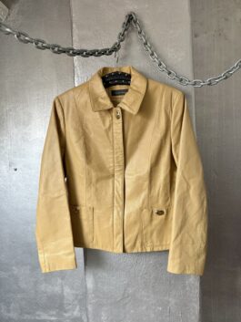 Vintage real leather racing jacket with gold hardware beige