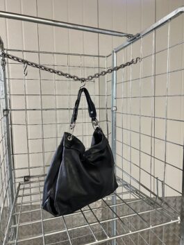 Vintage real leather shoulderbag with silver hardware black