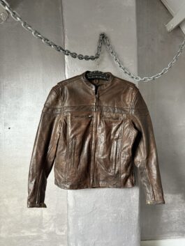 Vintage oversized real leather racing motor jacket brown