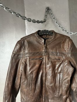 Vintage oversized real leather racing motor jacket brown