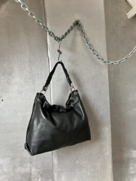 Vintage real leather shoulderbag with silver hardware black