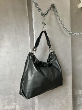 Vintage real leather shoulderbag with silver hardware black