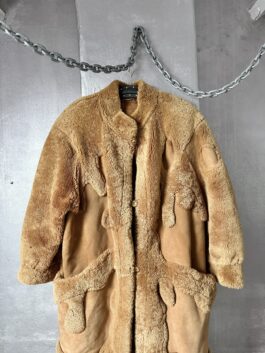 Vintage oversized real leather lammy shearling coat beige brown