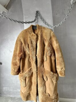 Vintage oversized real leather lammy shearling coat beige brown