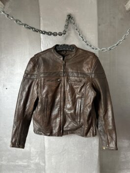 Vintage oversized real leather racing motor jacket brown