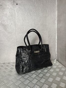Vintage real leather handbag with crocodile skin black