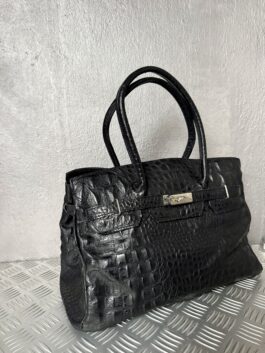 Vintage real leather handbag with crocodile skin black