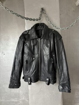 Vintage oversized real leather racing jacket black