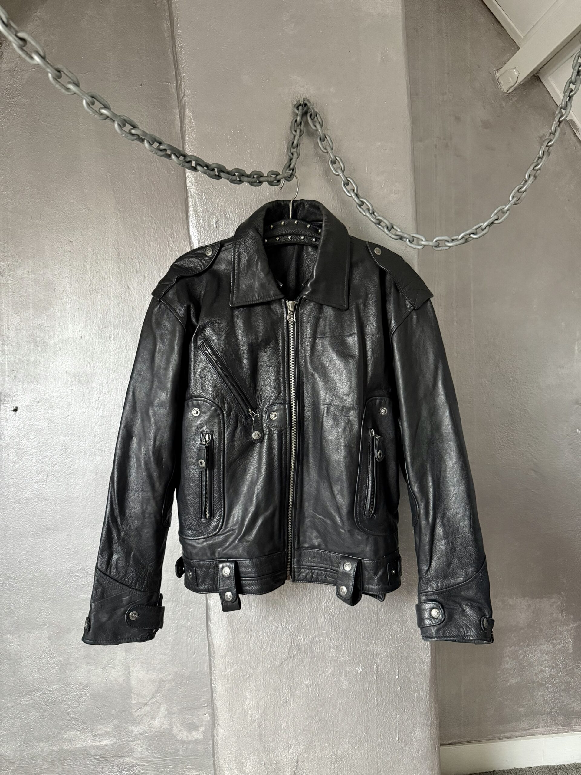 Vintage oversized real leather racing jacket black - Image 2