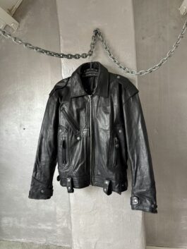 Vintage oversized real leather racing jacket black