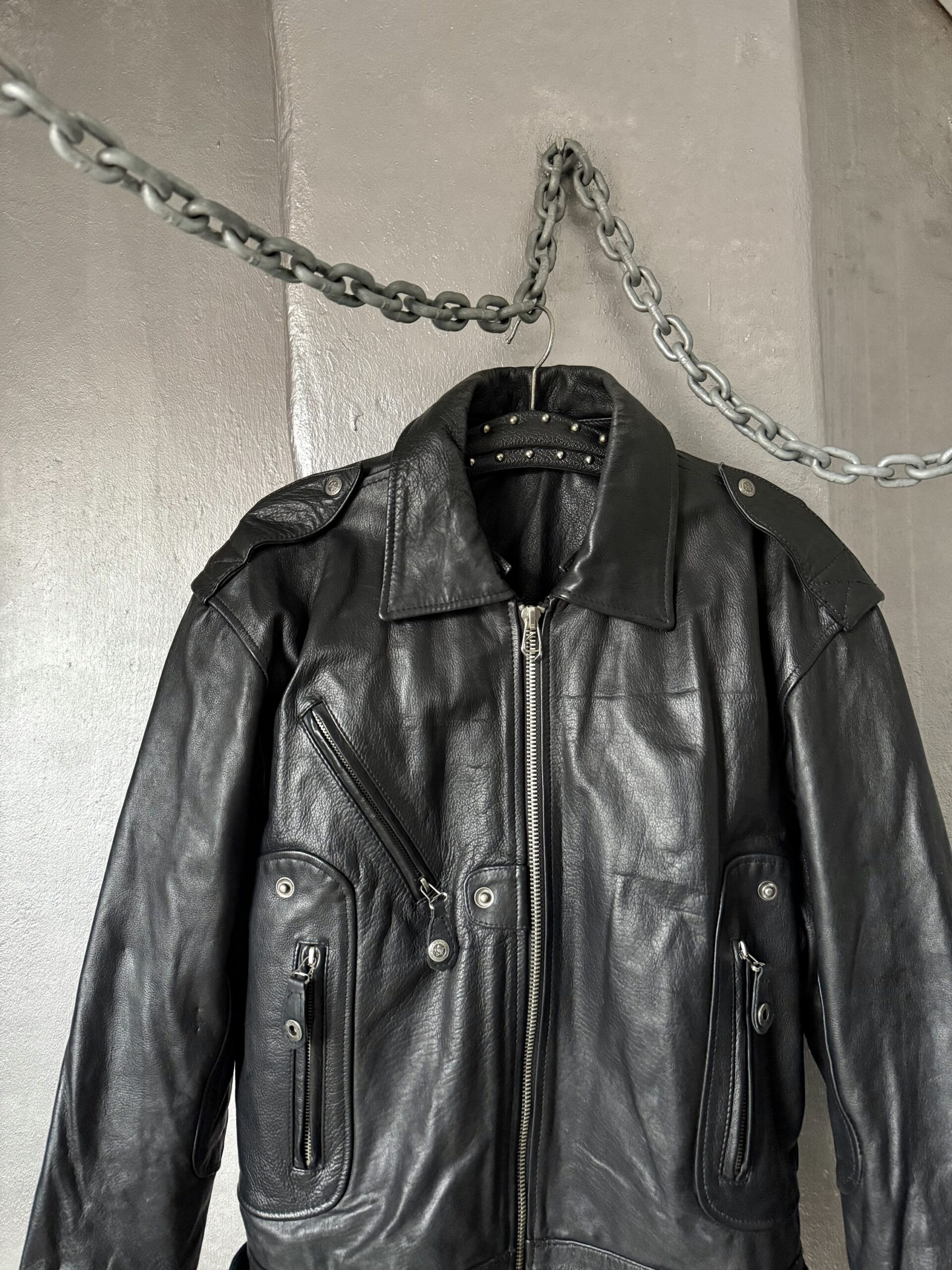 Vintage oversized real leather racing jacket black - Image 6